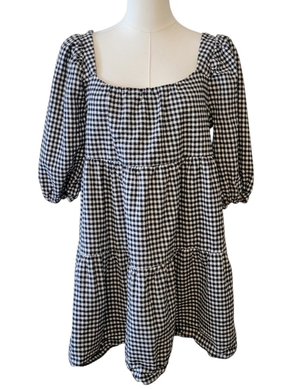 Harper Heritage Black & White Gingham Flannel Tiered Dress Size Medium